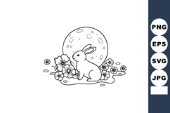 Rabbit with moon and flowers vector illustration in black an Product Image 1