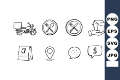 Food delivery icons set with motorcycle, utensils, location, Product Image 1
