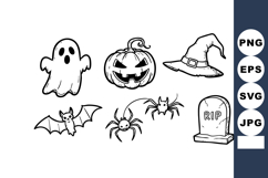 Halloween spooky ghost pumpkin witch hat bat spider tombston Product Image 1