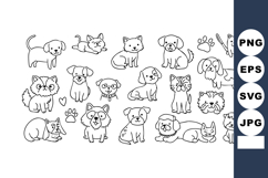 Cute dogs and cats line art vector collection with paws and Product Image 1