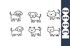 Cute simple black line dog and cat vector illustrations in p Product Image 1