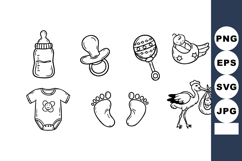 Baby items and symbols including bottle pacifier rattle foot Product Image 1