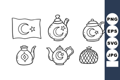 Turkish style teapots and flag vector set with crescent and Product Image 1