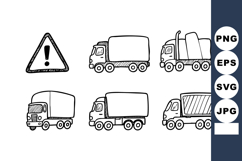 Truck and warning sign vector icons in black and white simpl Product Image 1