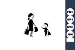 Mother and Child Shopping Together Holding Bags Vector Illus Product Image 1