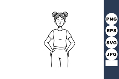 Young woman standing with hands on hips casual confident pos Product Image 1