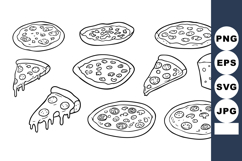 Pizza slices and whole pizzas with cheese illustration in bl Product Image 1