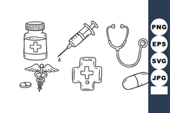 Medical and Healthcare Icons of Syringe Bottle Stethoscope a Product Image 1