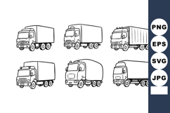 Delivery truck line art vector set showing different trailer Product Image 1