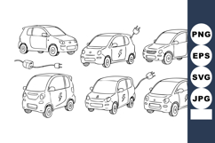 Electric car line art set with plugs and lightning bolt symb Product Image 1