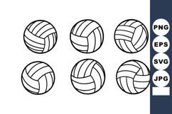 Volleyball balls set simple black and white line art vector Product Image 1