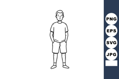 Young man standing hands in pockets casual clothing black an Product Image 1