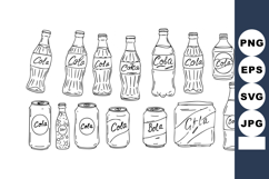 Various Cola Bottles and Cans Outline Vector Illustration in Product Image 1