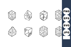 Geometric transparent cubes and dice vector line art set wit Product Image 1