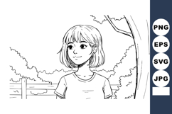 Young girl standing near tree with scenic outdoor background Product Image 1