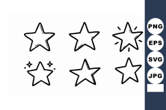 Hand Drawn Star Icons Set with Sparkle and Shine Effects Vec Product Image 1