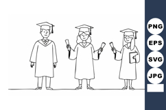 Graduates wearing caps and gowns holding diplomas vector ill Product Image 1