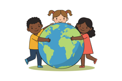 Children hugging globe earth illustration promoting unity an Product Image 1