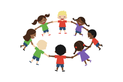 Diverse group of children holding hands in circle playing to Product Image 1