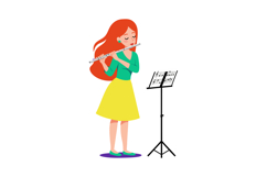 Woman playing flute with music stand illustration in green a Product Image 1