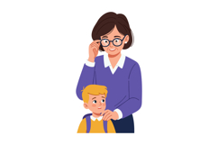 Teacher Helping Young Student Wearing Glasses in Classroom V Product Image 1