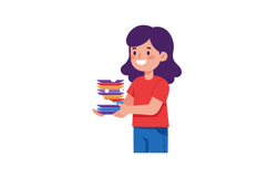 Girl holding stack of colorful plates smiling cheerful vecto Product Image 1
