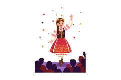 Girl in Traditional Dress Dancing on Stage with Confetti and Product Image 1