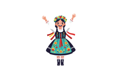Girl in Traditional Folk Costume Wearing Floral Crown and Em Product Image 1