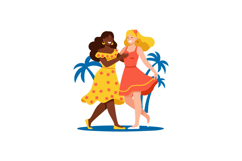 Two women dancing with floral dress and tropical palm tree b Product Image 1