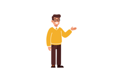 Young man with glasses and yellow sweater presenting with sm Product Image 1
