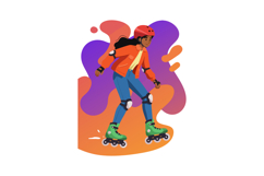 Young woman rollerblading with protective gear in vibrant or Product Image 1