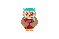Cute owl character holding book wearing round glasses colorf Product Image 1
