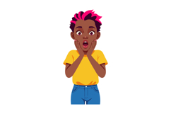 Surprised young person with pink hair and yellow shirt expre Product Image 1