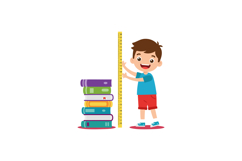 Boy Measuring Height with Ruler Next to Stack of Books Educa Product Image 1