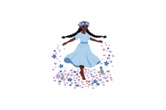 Young girl dancing in blue dress with flower crown surrounde Product Image 1