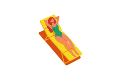 Woman Relaxing on Yellow Lounge Chair Wearing Green Swimsuit Product Image 1