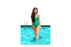 Woman in green swimsuit walking in pool water summer lifesty Product Image 1