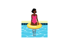 Woman in pink swimsuit with yellow swim ring in blue pool wa Product Image 1
