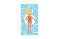 Woman Relaxing in Swimming Pool with Orange Swimsuit and Blo Product Image 1
