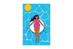 Woman Relaxing in Swimming Pool on Float with Sun and Blue W Product Image 1