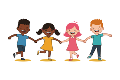 Four Happy Children Holding Hands Playing Together in Colorf Product Image 1