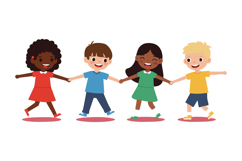 Diverse children holding hands playing together in colorful Product Image 1