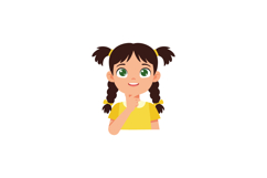 Girl with pigtails thinking and smiling in yellow shirt vect Product Image 1