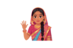 Indian Woman Wearing Traditional Saree and Jewelry Waving Ha Product Image 1
