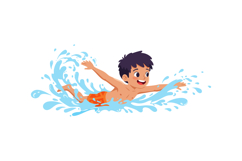 Boy swimming in water splashes playful summer activity illus Product Image 1