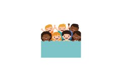 Group of diverse children smiling behind blue banner vector Product Image 1
