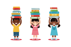 Children holding stacks of colorful books education and lear Product Image 1