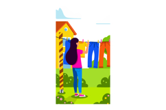 Woman hanging clothes outdoors in garden on sunny day with h Product Image 1