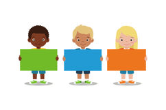 Diverse children holding colorful blank signs green blue ora Product Image 1