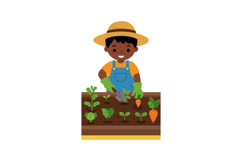 Child Gardening Planting Carrots and Greens in Soil Vector I Product Image 1